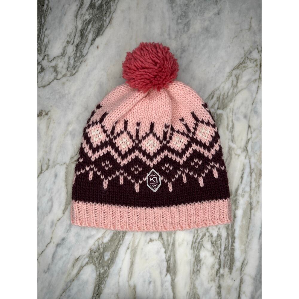 KARI TRAA Fair Isle Wool Blend Knit Fleece Lined Winter Snow Beanie Hat OS
